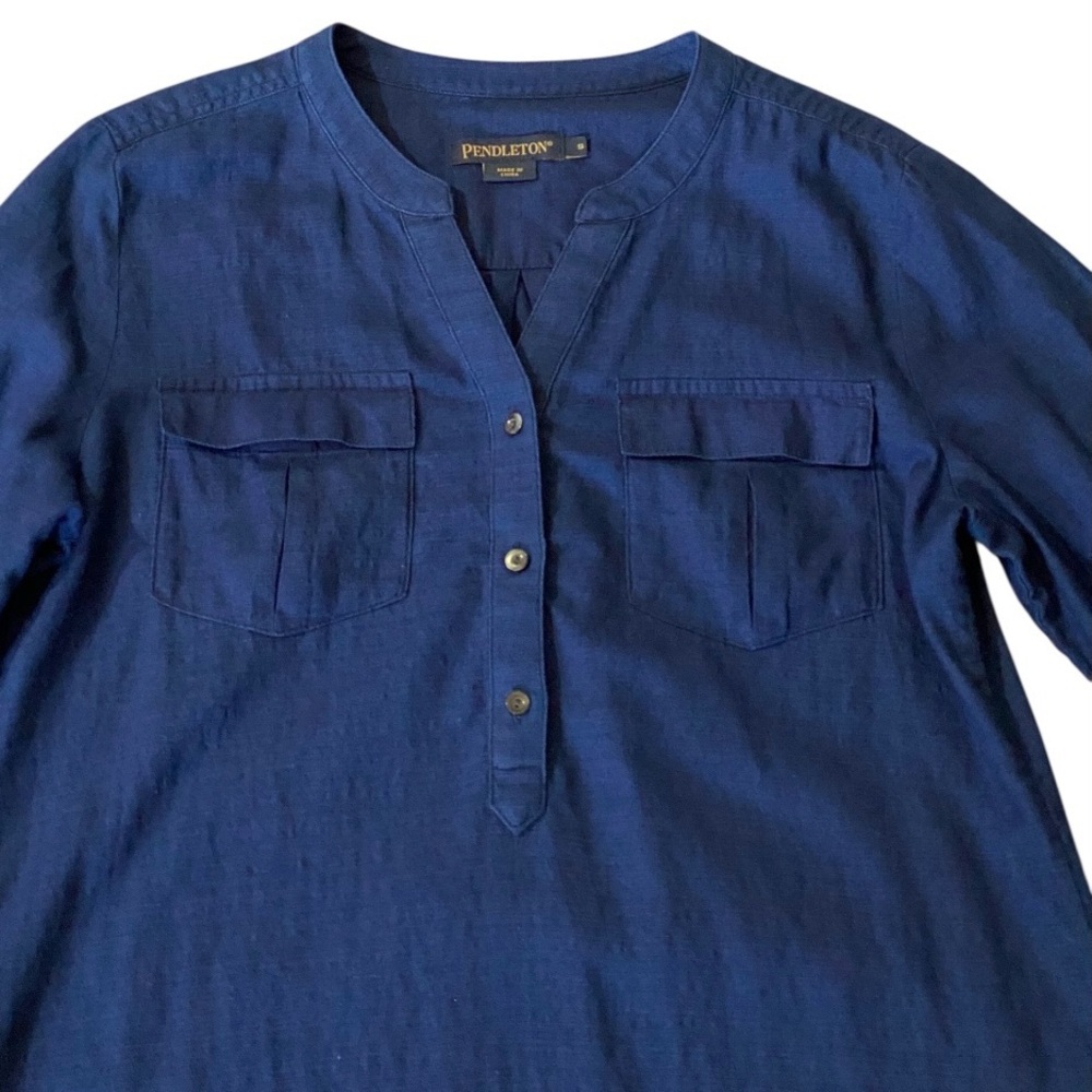 Pendleton Navy Utility Blouse S Roll Tab Sleeve Button Up Coastal Preppy - Picture 3 of 8